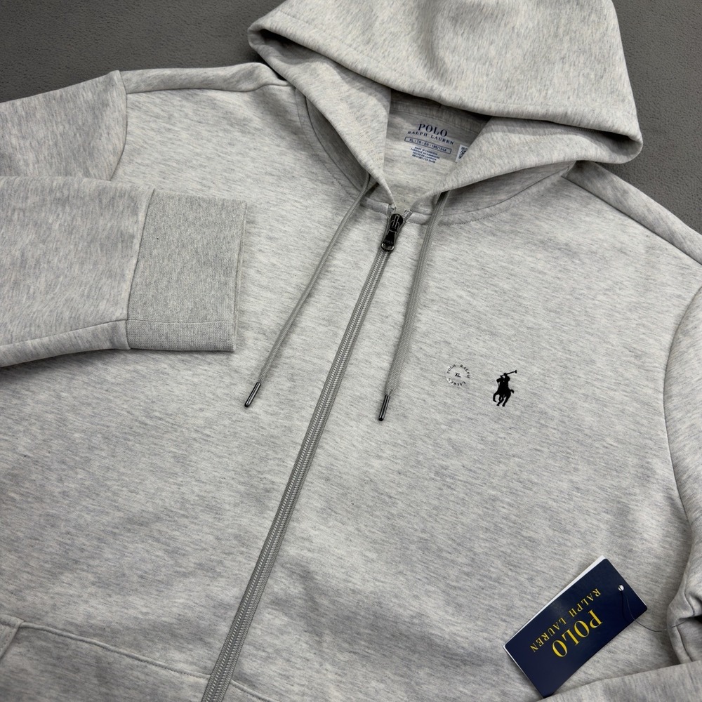 Polo Ralph Lauren Double Knit Full Zip Hoodie Mens XL Heather Gray Pony $138